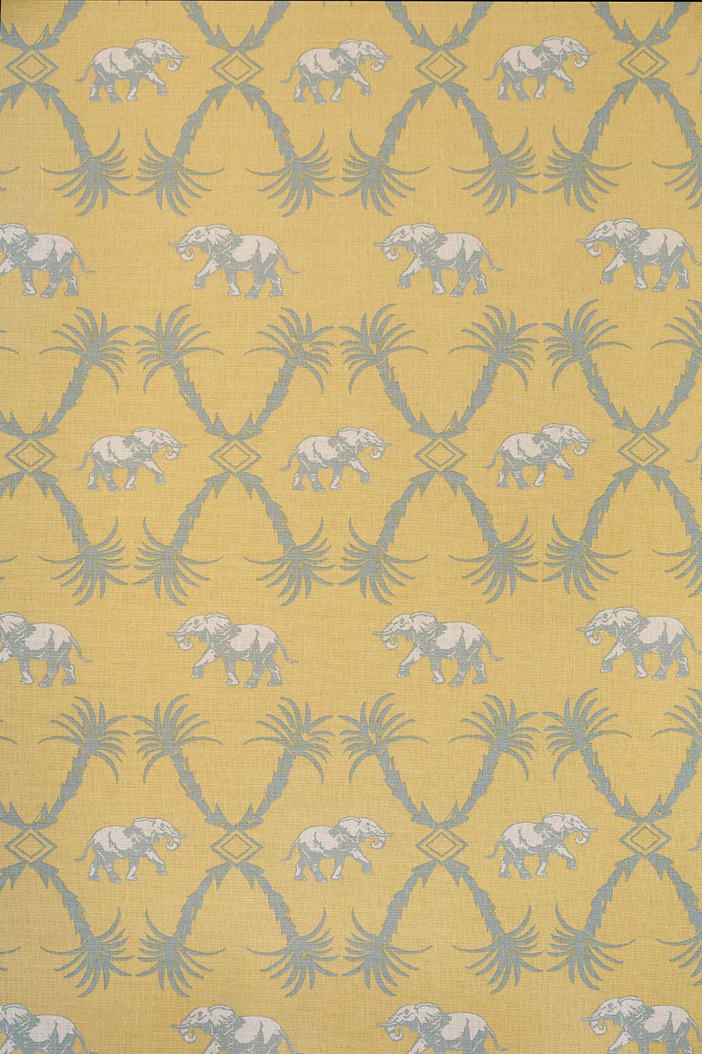 Elephant Palm Fabric Ochre / Blue