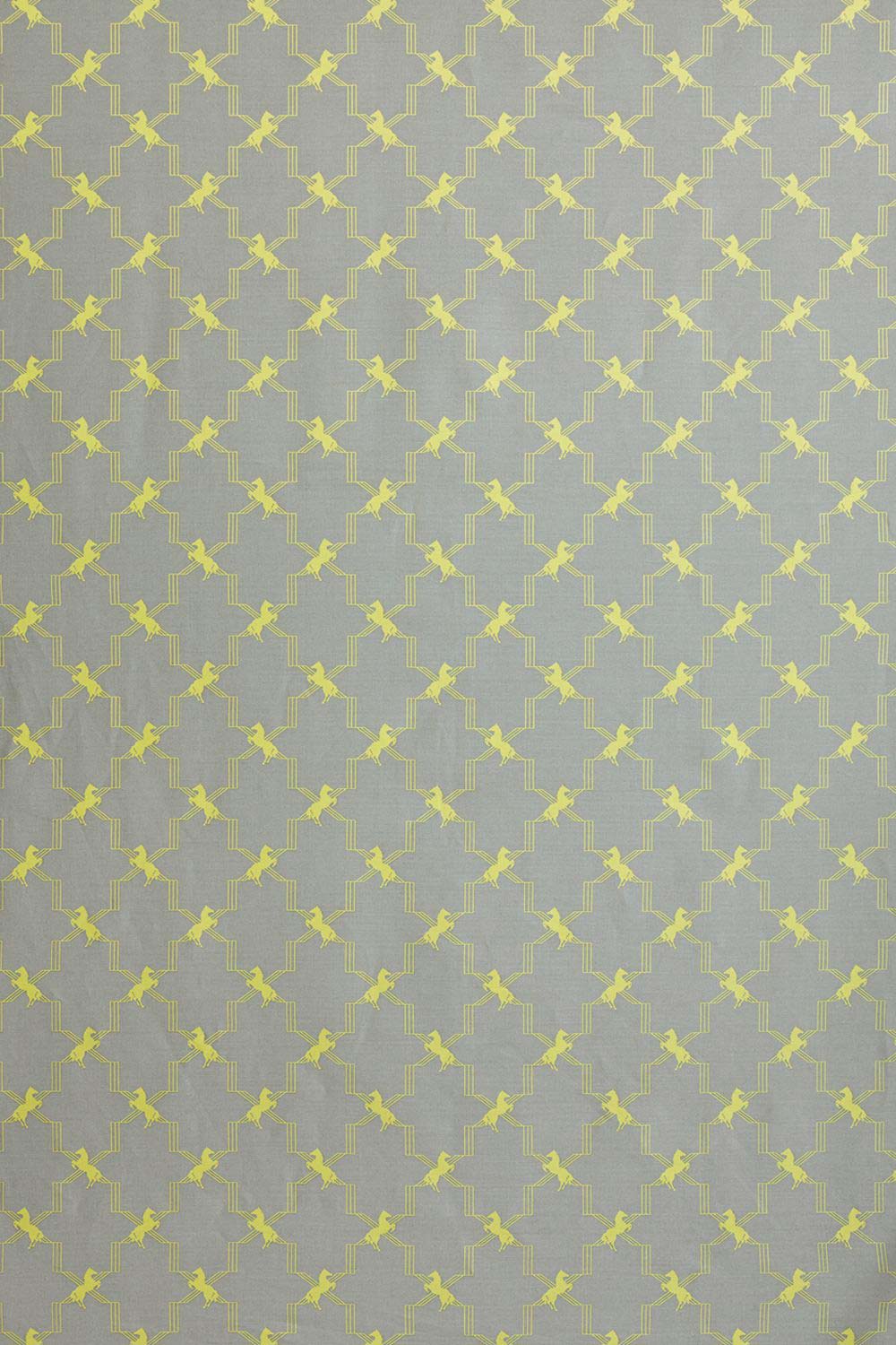 Horse Trellis Fabric Acid Yellow On Grey