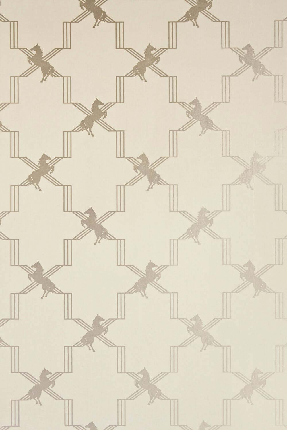 Horse Trellis Wallpaper Metallic Stone