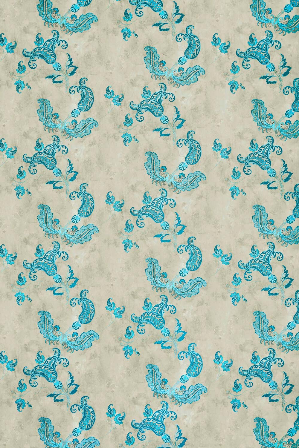 Paisley Wallpaper Turquoise On Old Grey