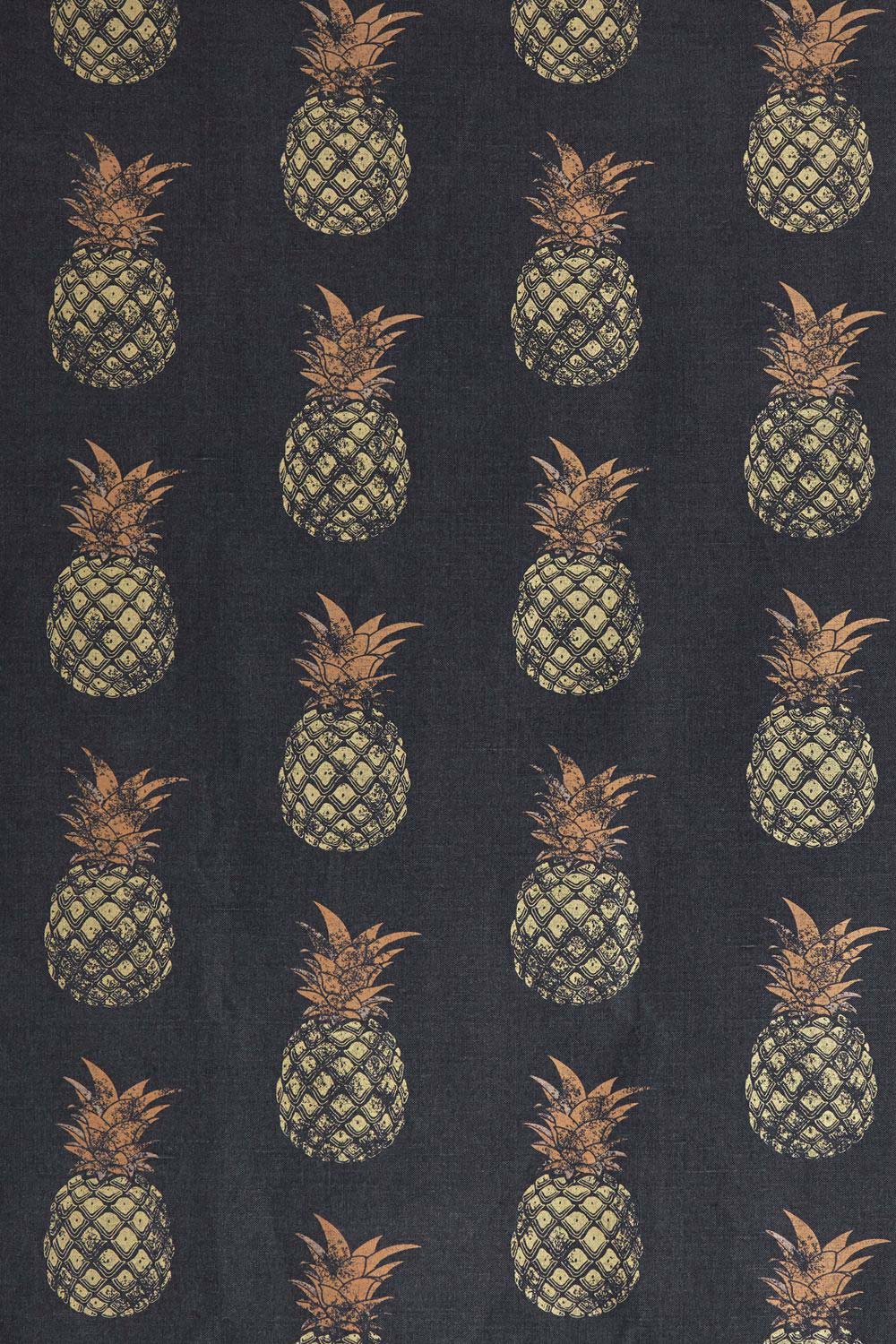 Pineapple Fabric Gold On Charcoal