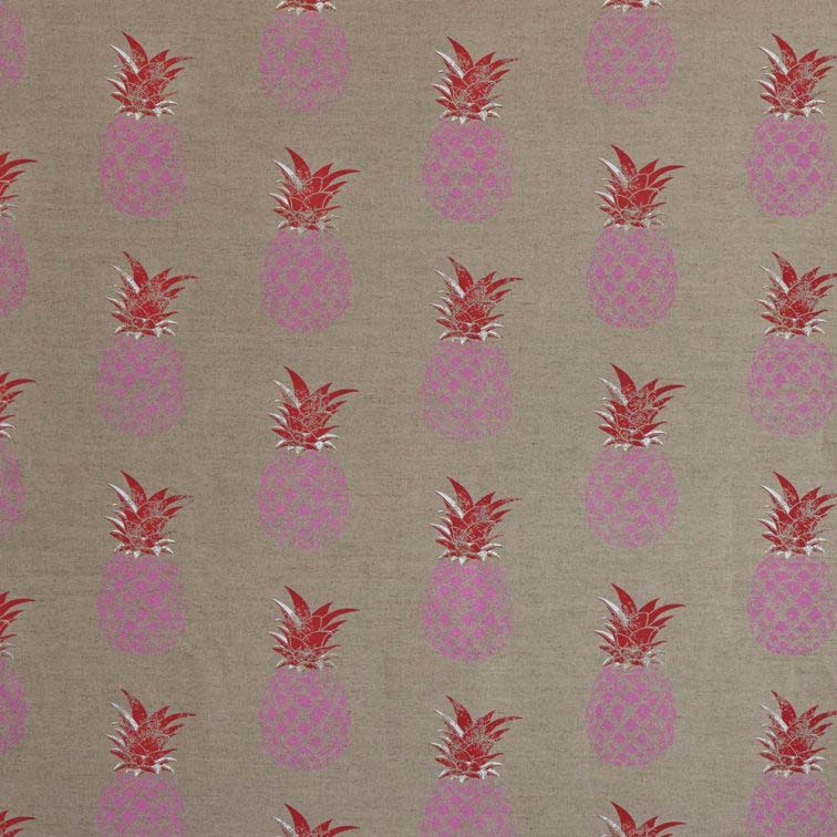 Pineapple Fabric Pink/Red On Natural