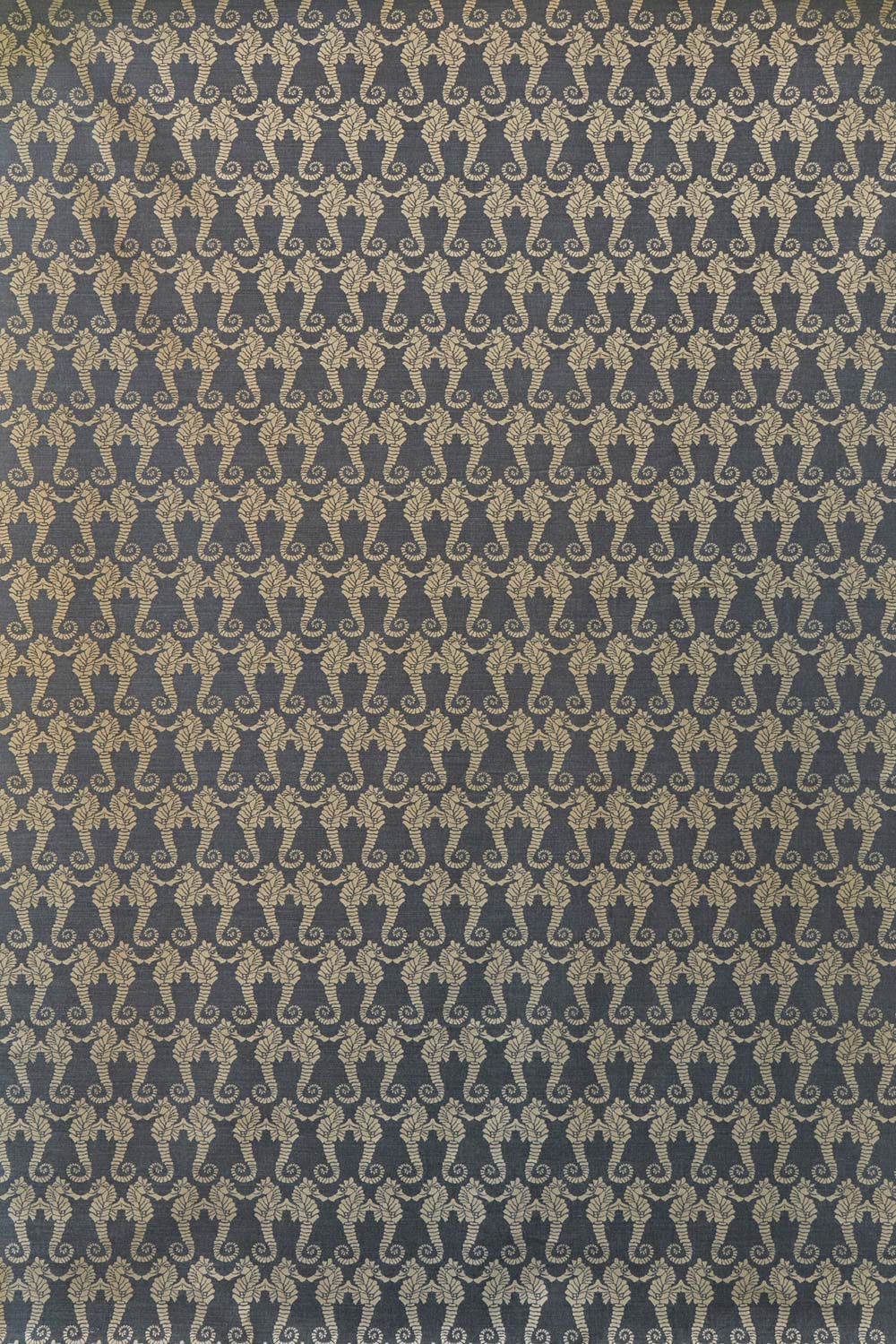 Seahorse Fabric Gold On Charcoal