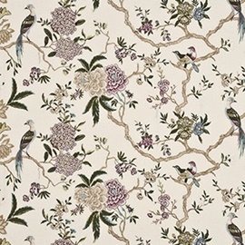 Oriental Bird Embroidery Linen Cream Multi BF10417-2