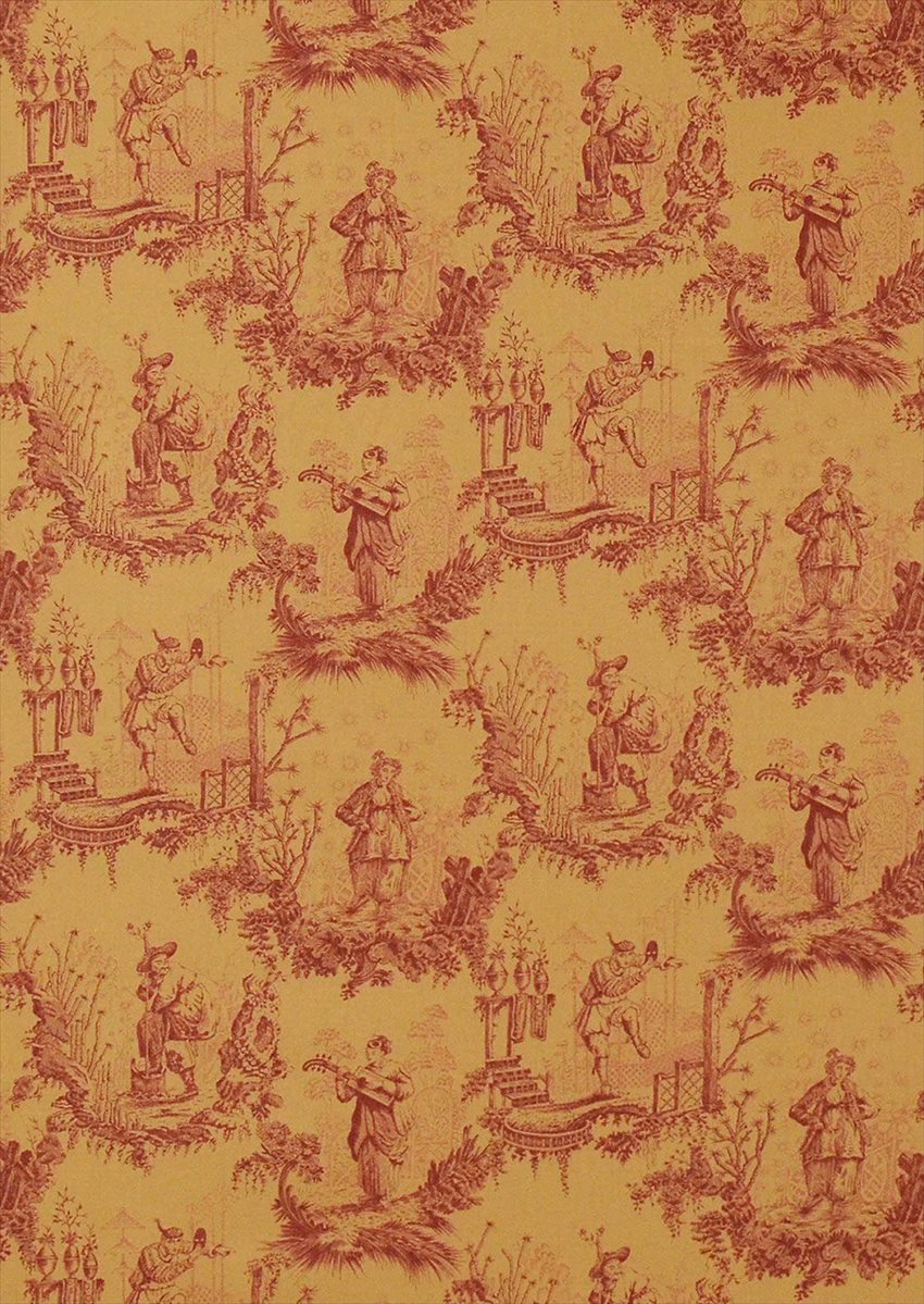 Chinese Toile Canton Yellow Fabric