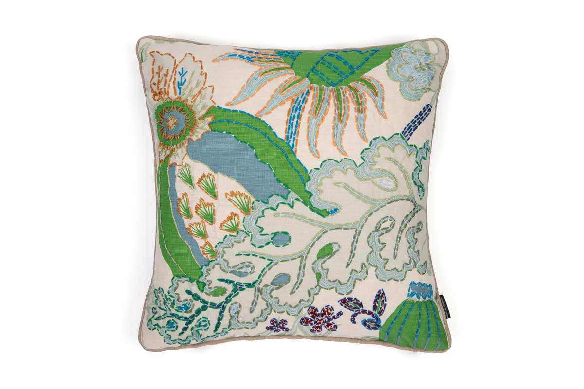 Carnival Embroidered Cushion Green Five