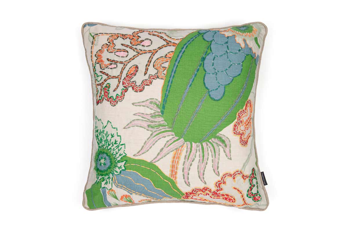 Carnival Embroidered Cushion Green Seven