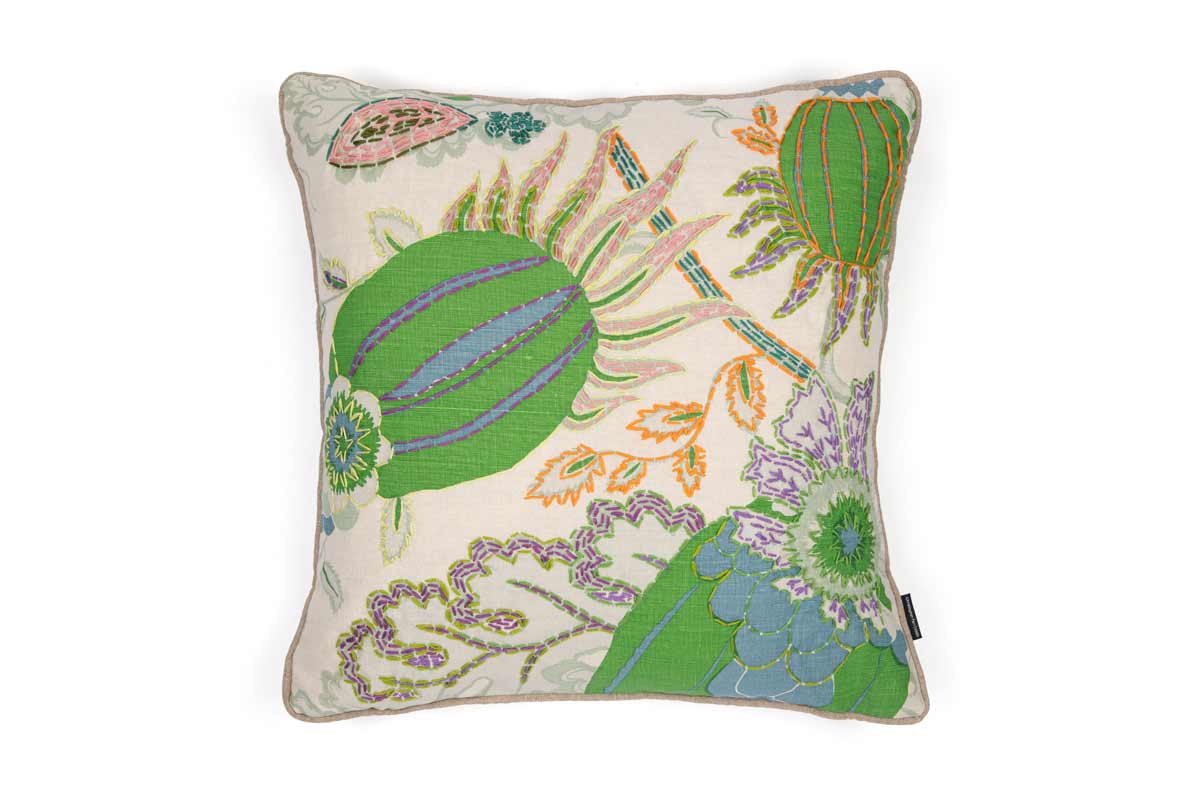 Carnival Embroidered Cushion Green Three