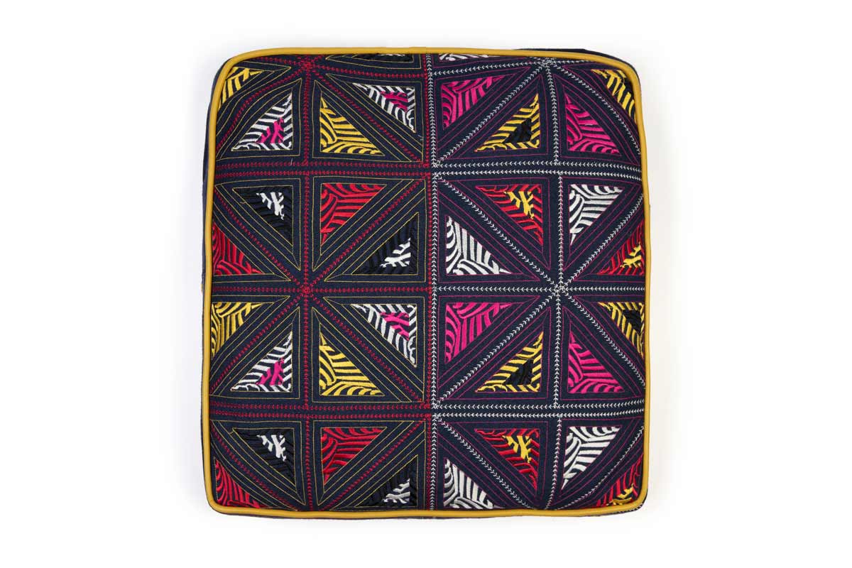 Folk Art Cushion Berry With Faux Leather Piping Cushion