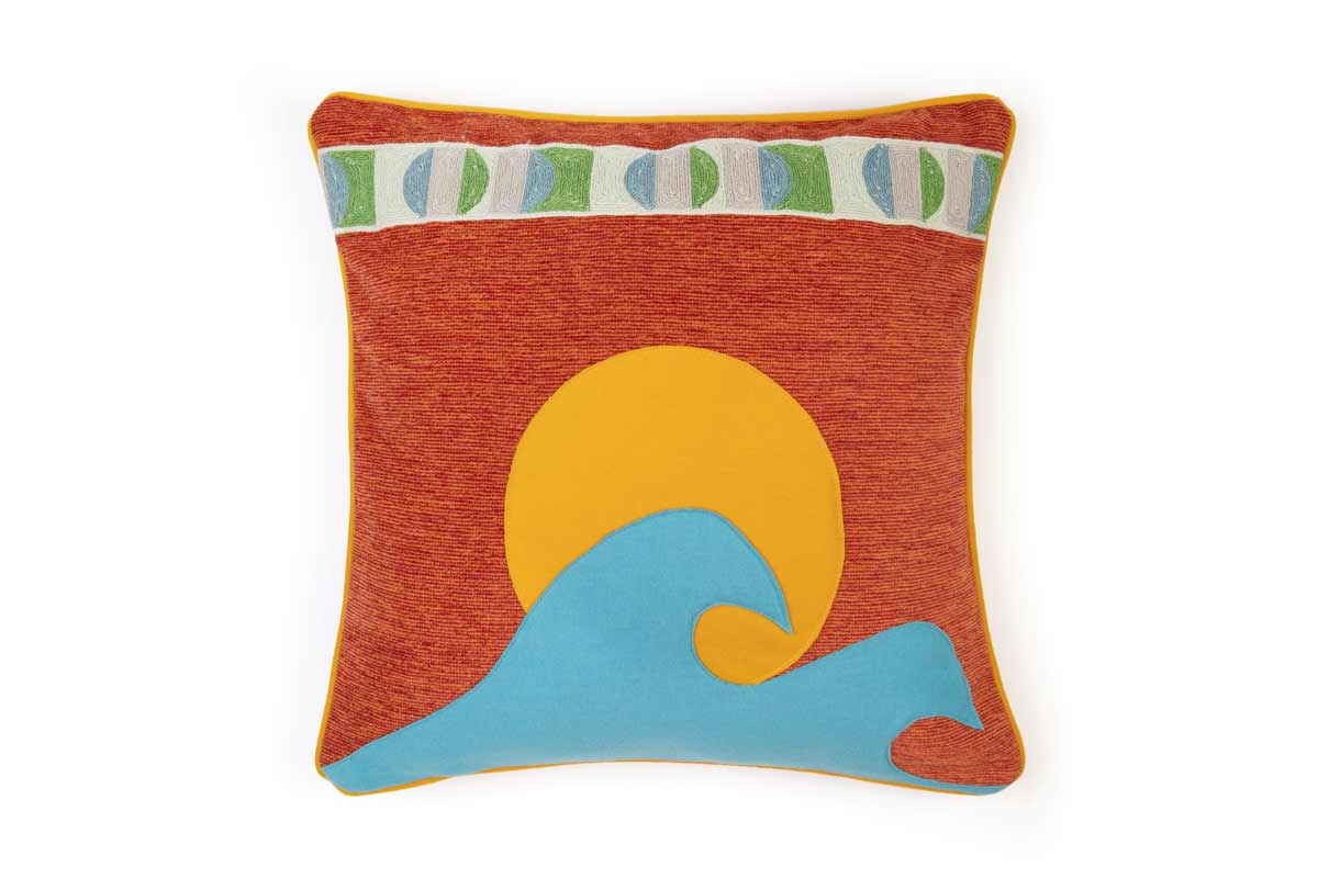 Sandy Lane Cushion Arancio With Pop Art Green Trim Cushion