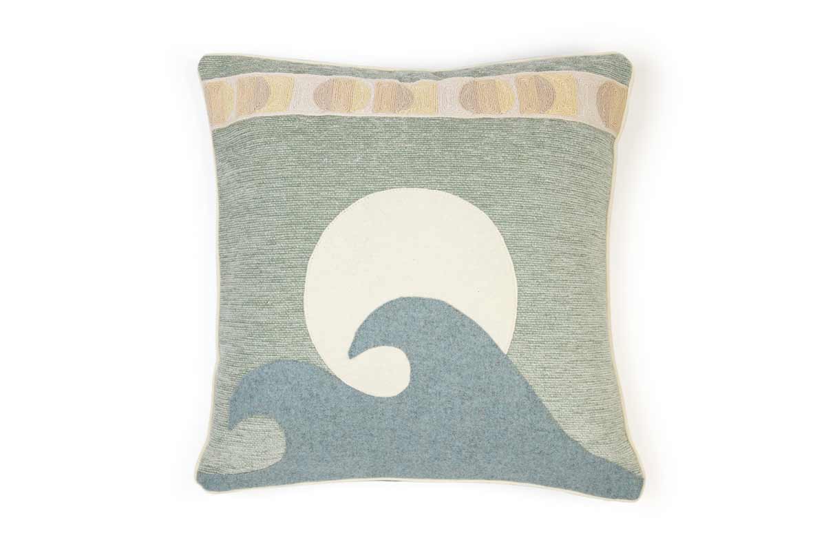 Sandy Lane Cushion Verde With Maroma Verde Back With Pop Art Natural Trim Cushion
