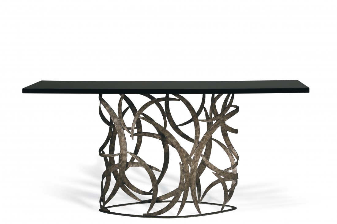 Elliptical Miro Console Table CCT33 Burnt Silver with Black Lacquer top