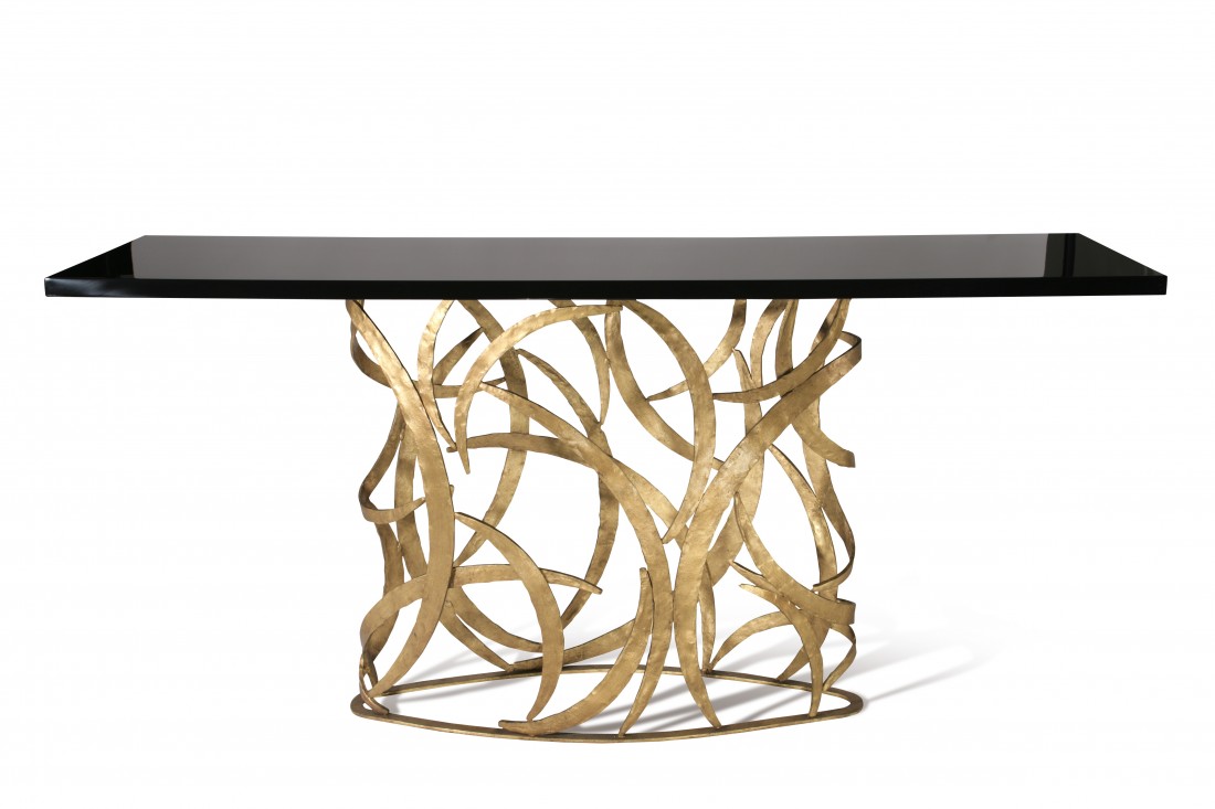 Elliptical Miro Console Table CCT33 French Brass with Black Lacquer top