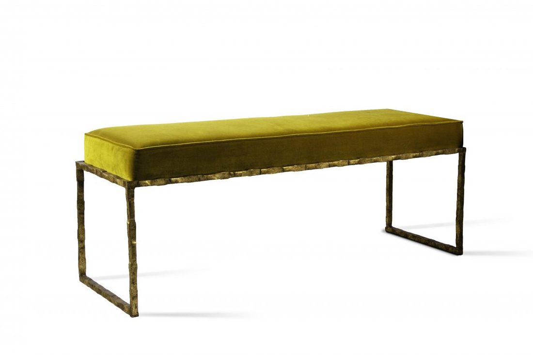 Giacometti Bench CSB03 Versailles Gold with COM velvet covered raised seat pad