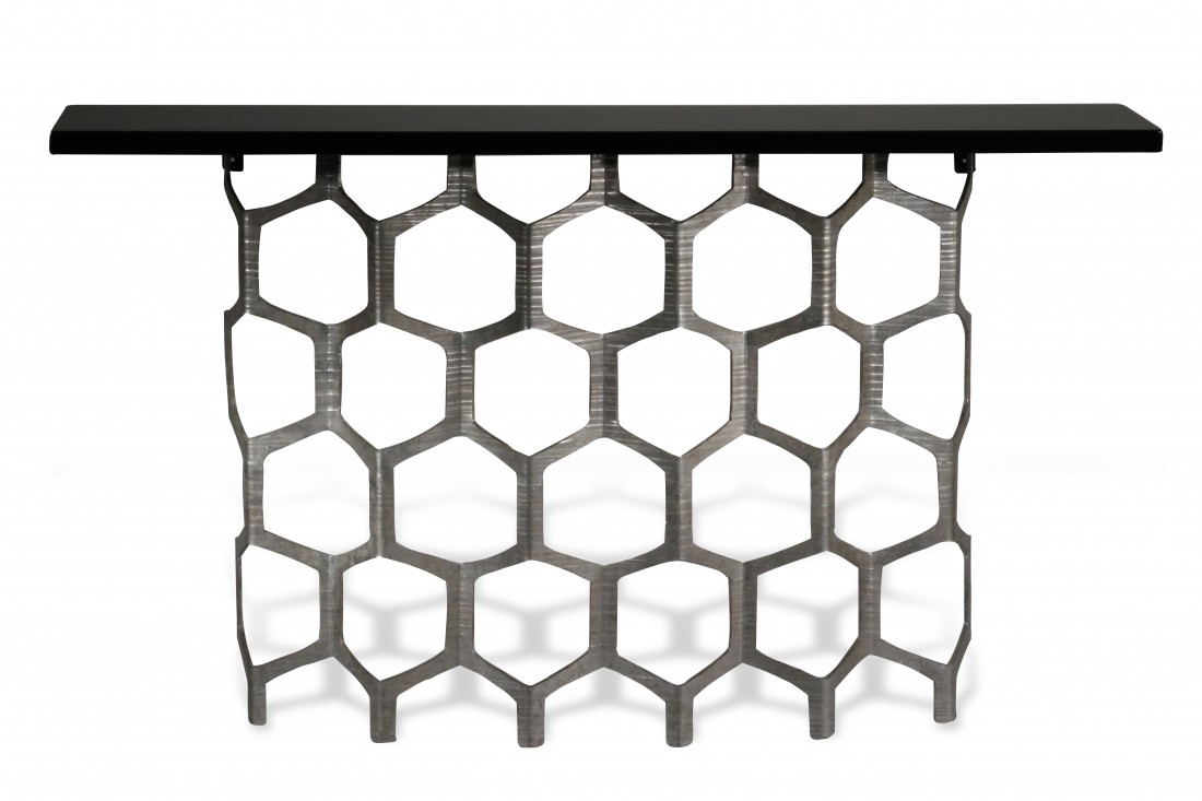 Honeycomb Console Table CCT35 Decayed Silver with Black Lacquer top