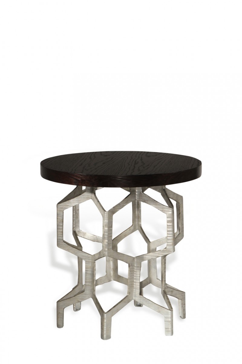 Honeycomb Side Table CST34 Decayed Silver with Dark Fumed Oak top