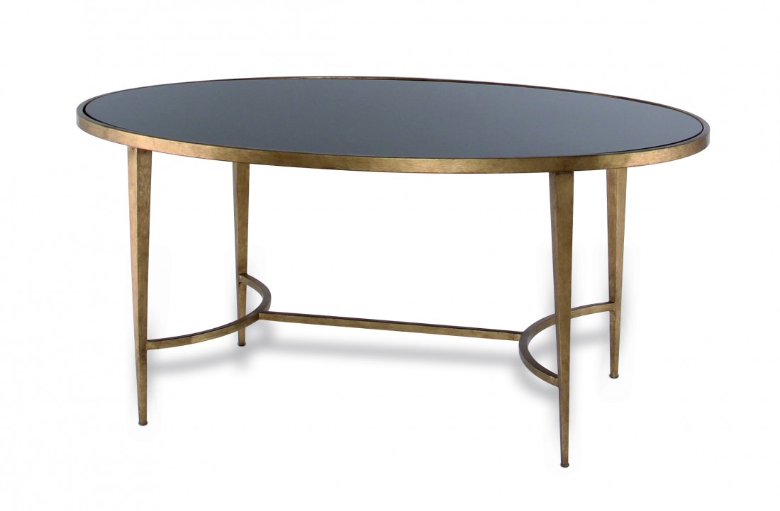 Large Salvatore Oval Coffee Table CFT11L French Brass with Black Glass top