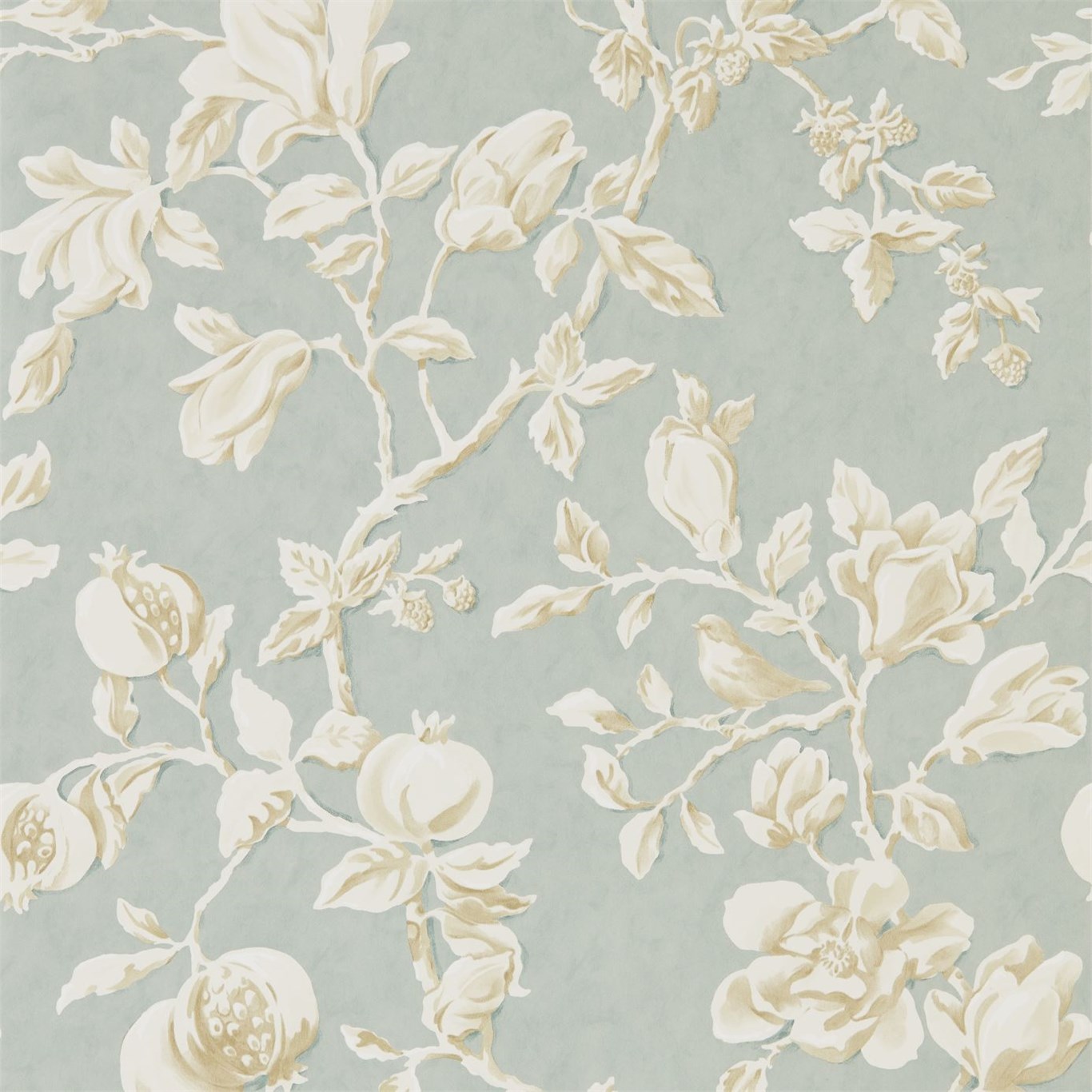 Magnolia and Pomegranate Grey Blue Parchment 215724
