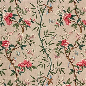 Peony and Blossom Linen Original Aqua Mauve R1368-5