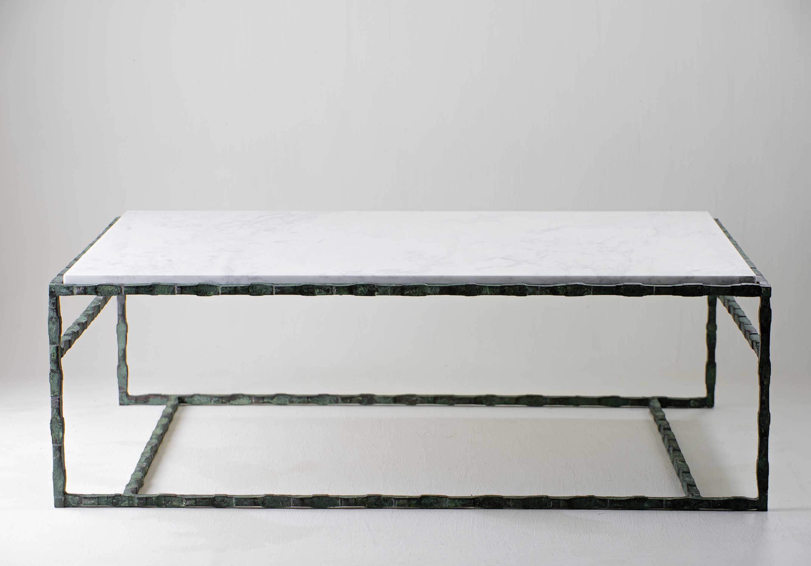 Giacometti Coffee Table CFT01 Wood Verdigris with Calacatta Primavera