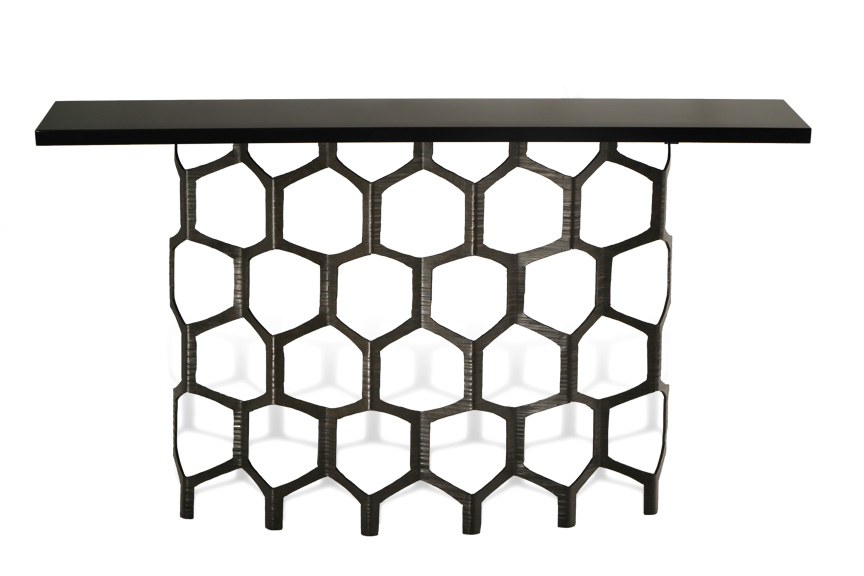 Honeycomb Console Table CCT35 Bronzed with Black Lacquer top
