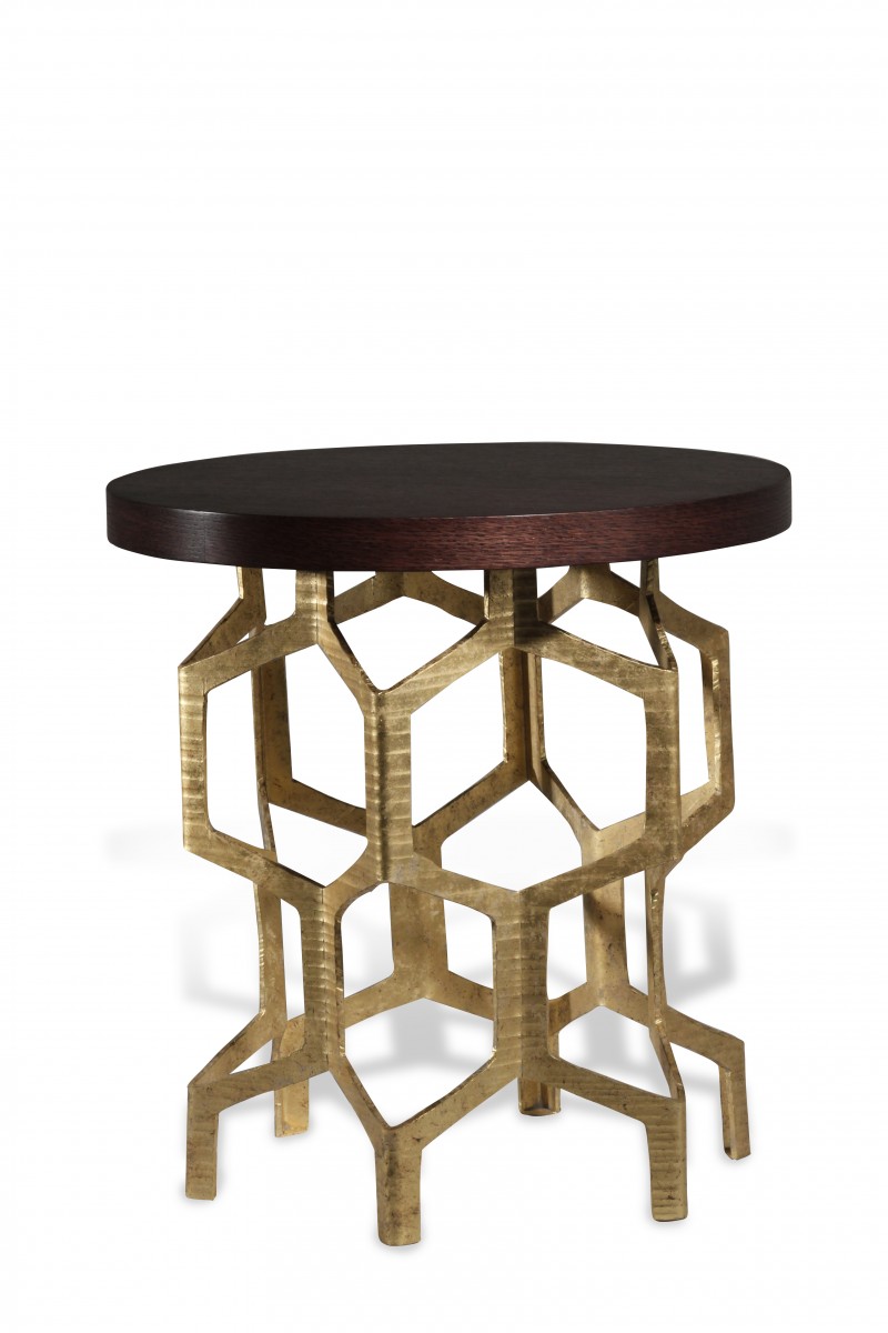 Honeycomb Side Table CST34 Decayed Gold with Dark Fumed Oak top