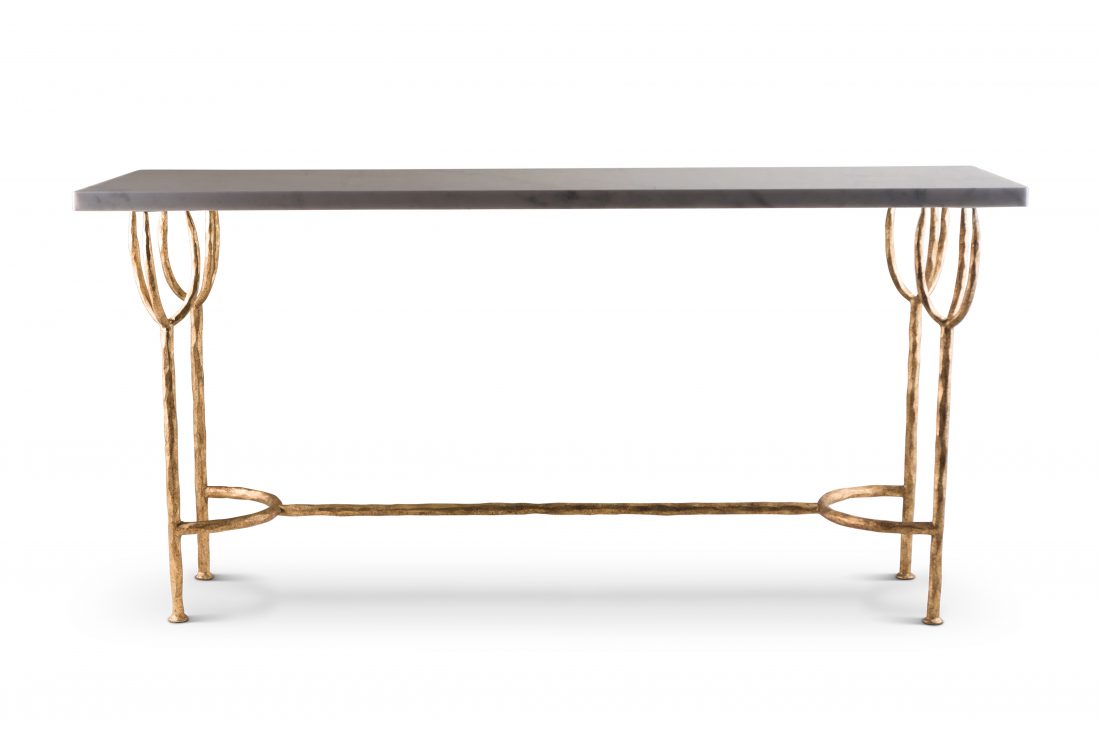 Logan Large Console Table CCT53 Gold with Calacatta Primavera