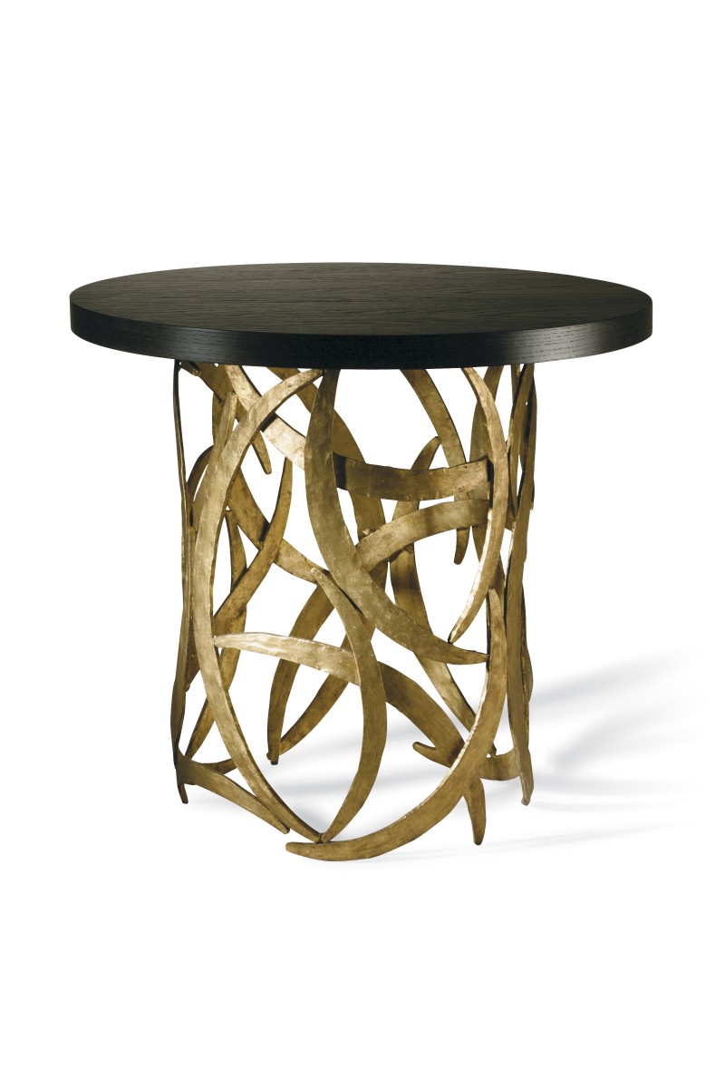 Miro Drum Table CRT03 French Brass with Dark Fumed Oak top