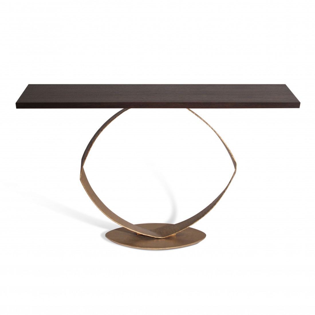 O Console Table CCT34 French Brass with Dark Fumed Oak top