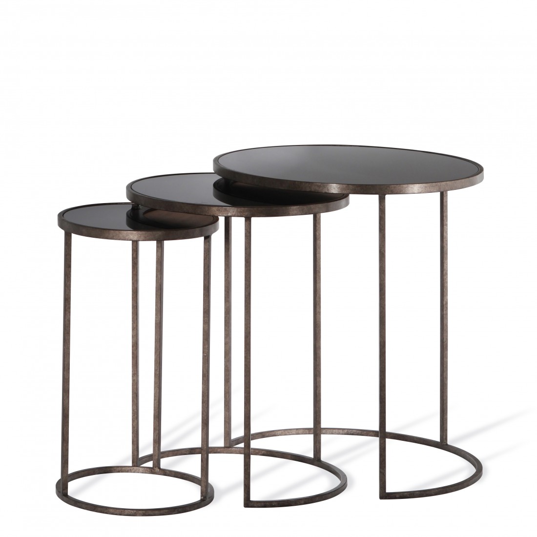 Salvatore Nest of Tables CST39 Burnt Silver with Black Glass top