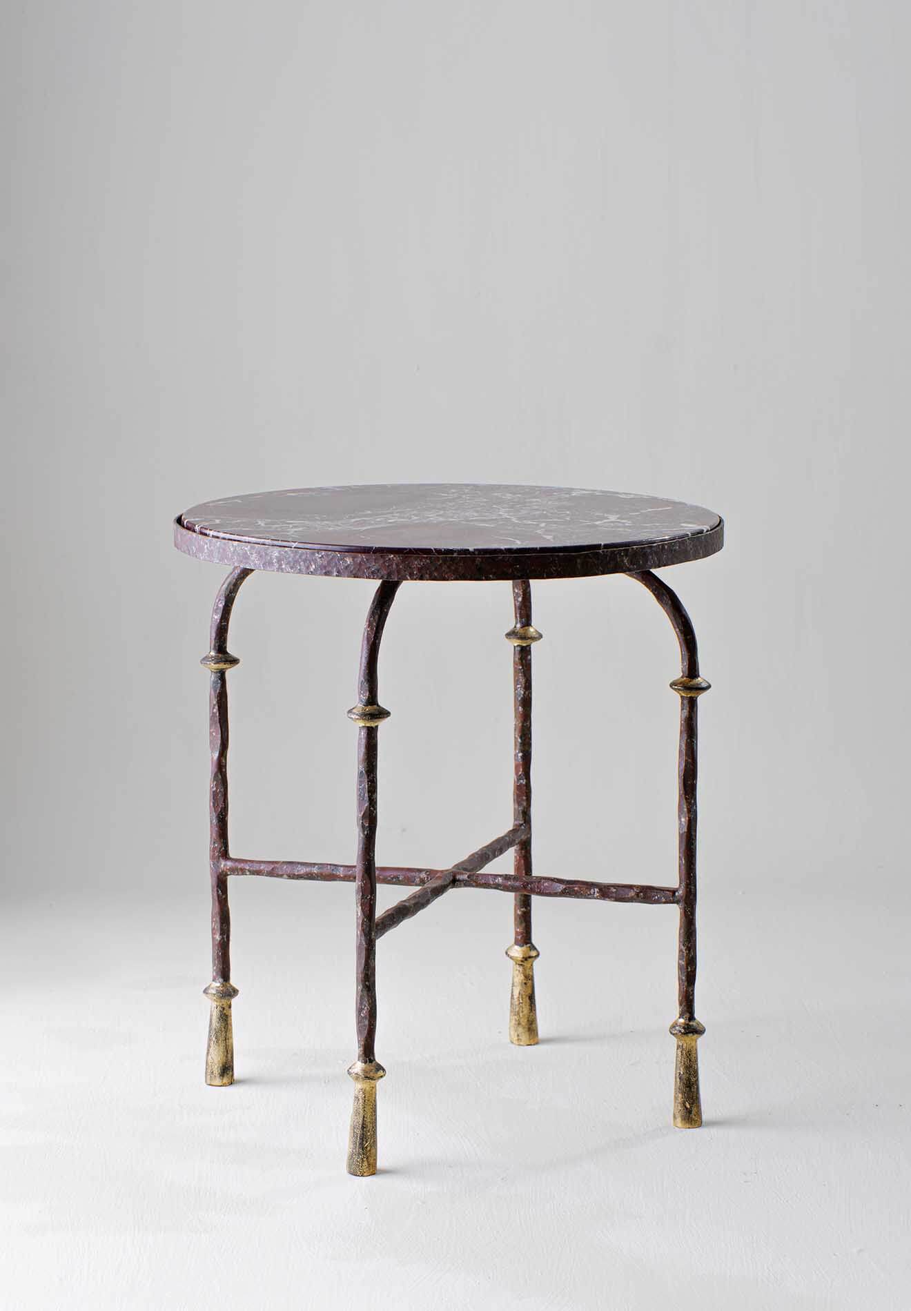 Stanley Curved Leg Side Table CST55 Old Rust with Rosso Levanto marble top