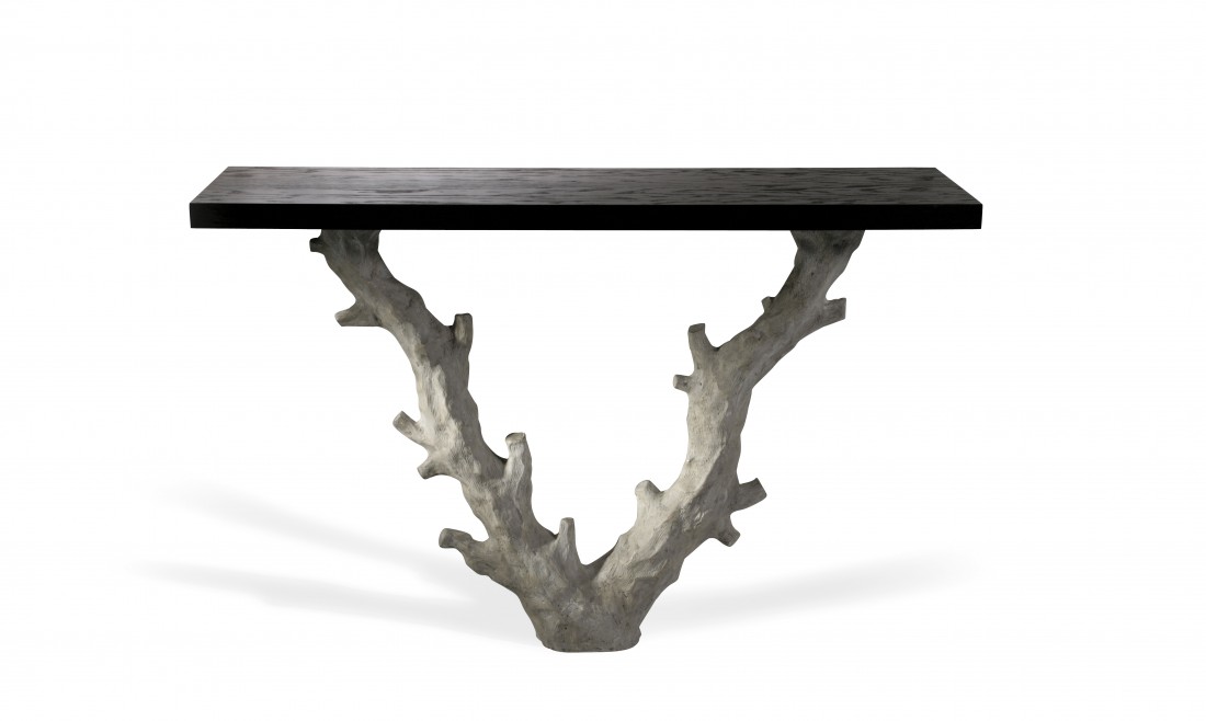 Twig Console Table CCT30 Aged Plaster with Dark Fumed Oak top