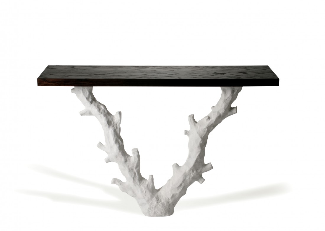 Twig Console Table CCT30 Plaster White with Dark Fumed Oak top
