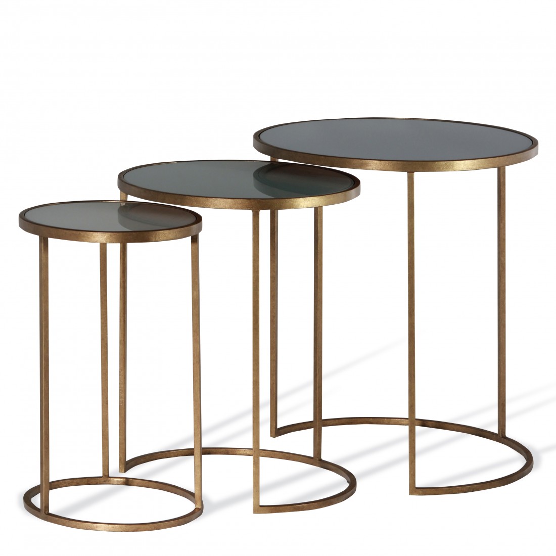 Salvatore Nest of Tables CST39 French Brass with Black Glass tops