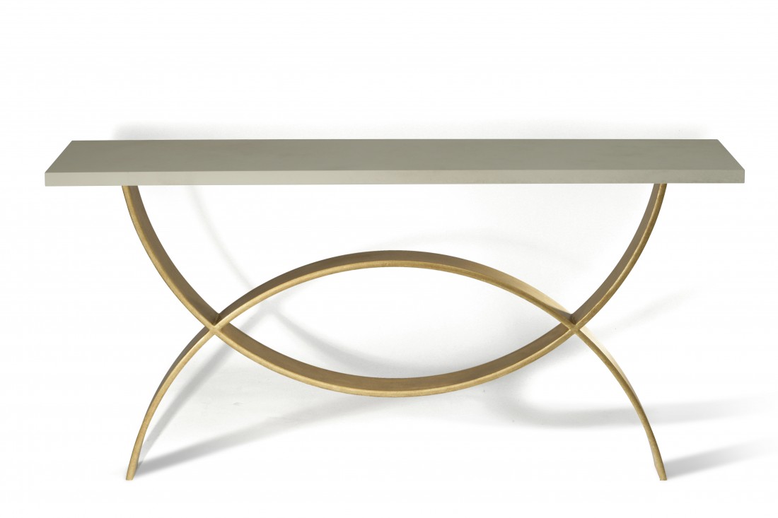 Small Fishtail Console Table CCT10S Pale Gold with Faux Limestone top