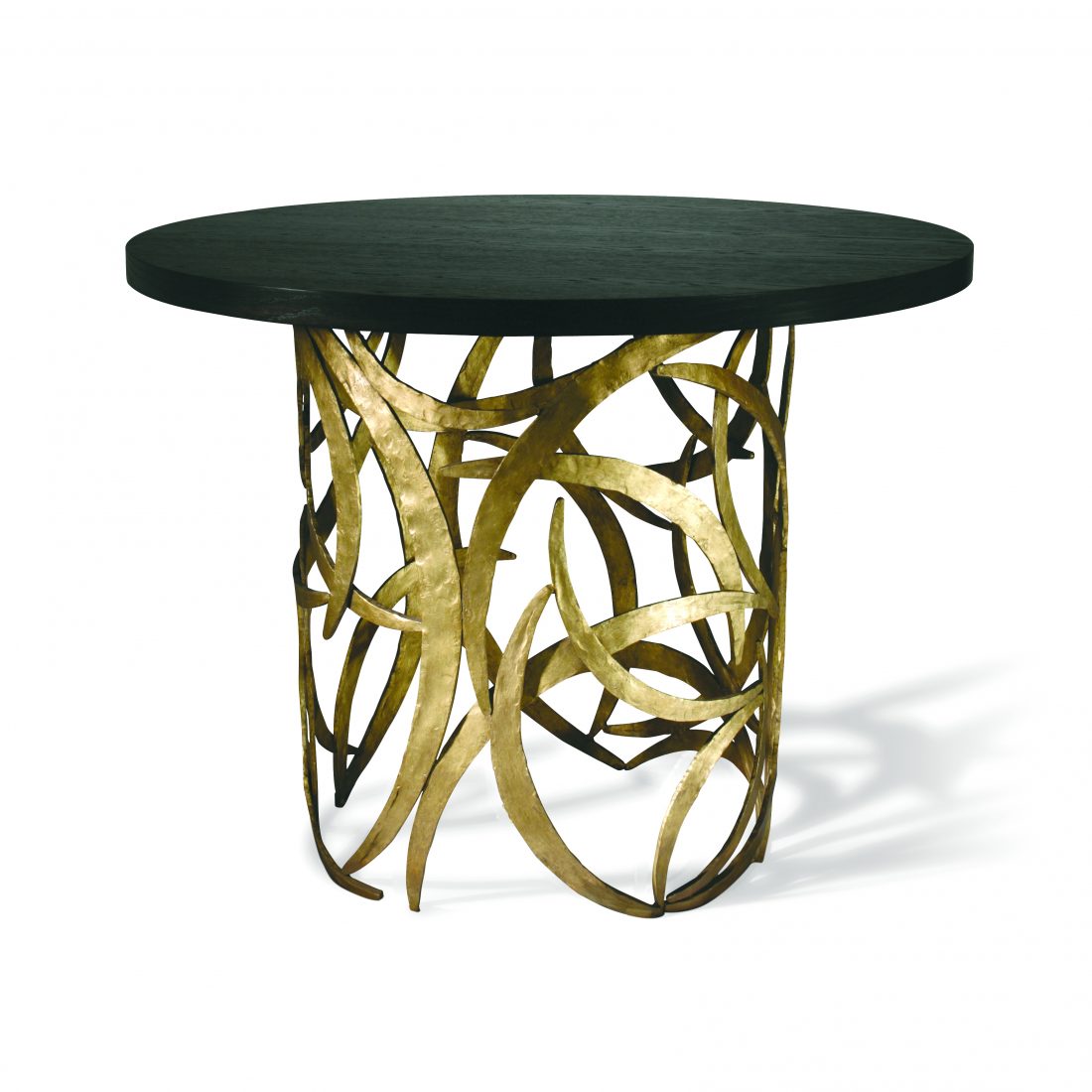 Small Miro Centre Table CRT04S French Brass with Dark Fumed Oak top