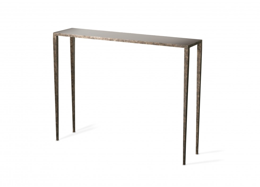 Small Salvatore Console Table CCT08S Burnt Silver with Black Glass top