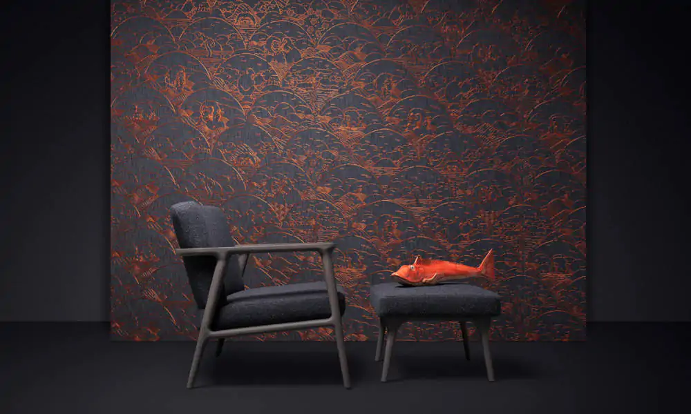 Denim Wallcovering Indigo Macaque from Arte