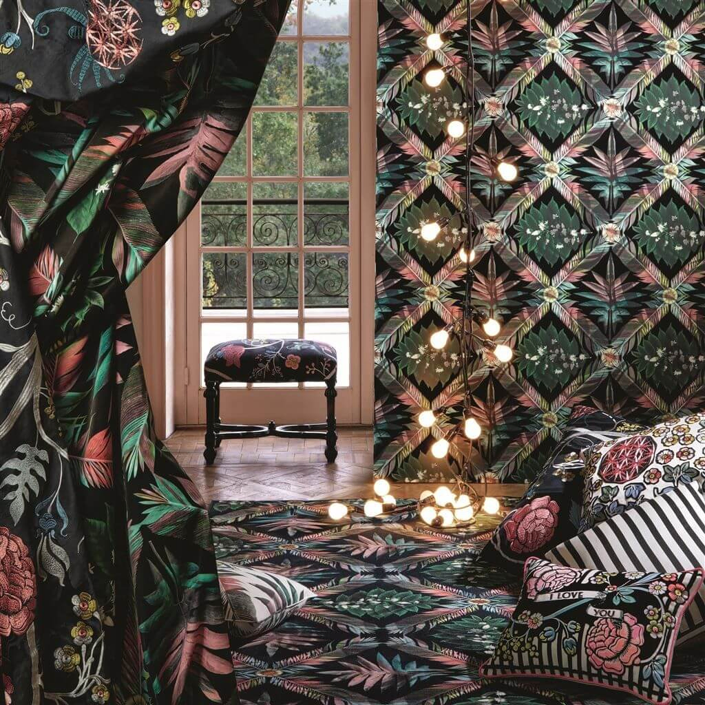 Contemporary Botanical Flock Wallpaper Feather Park by Christian Lacroix